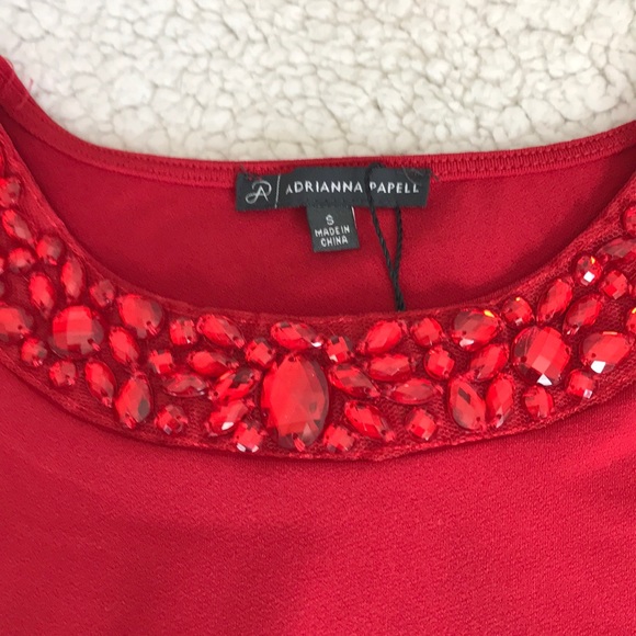 Adrianna Papell red jeweled holiday top - Picture 3 of 3